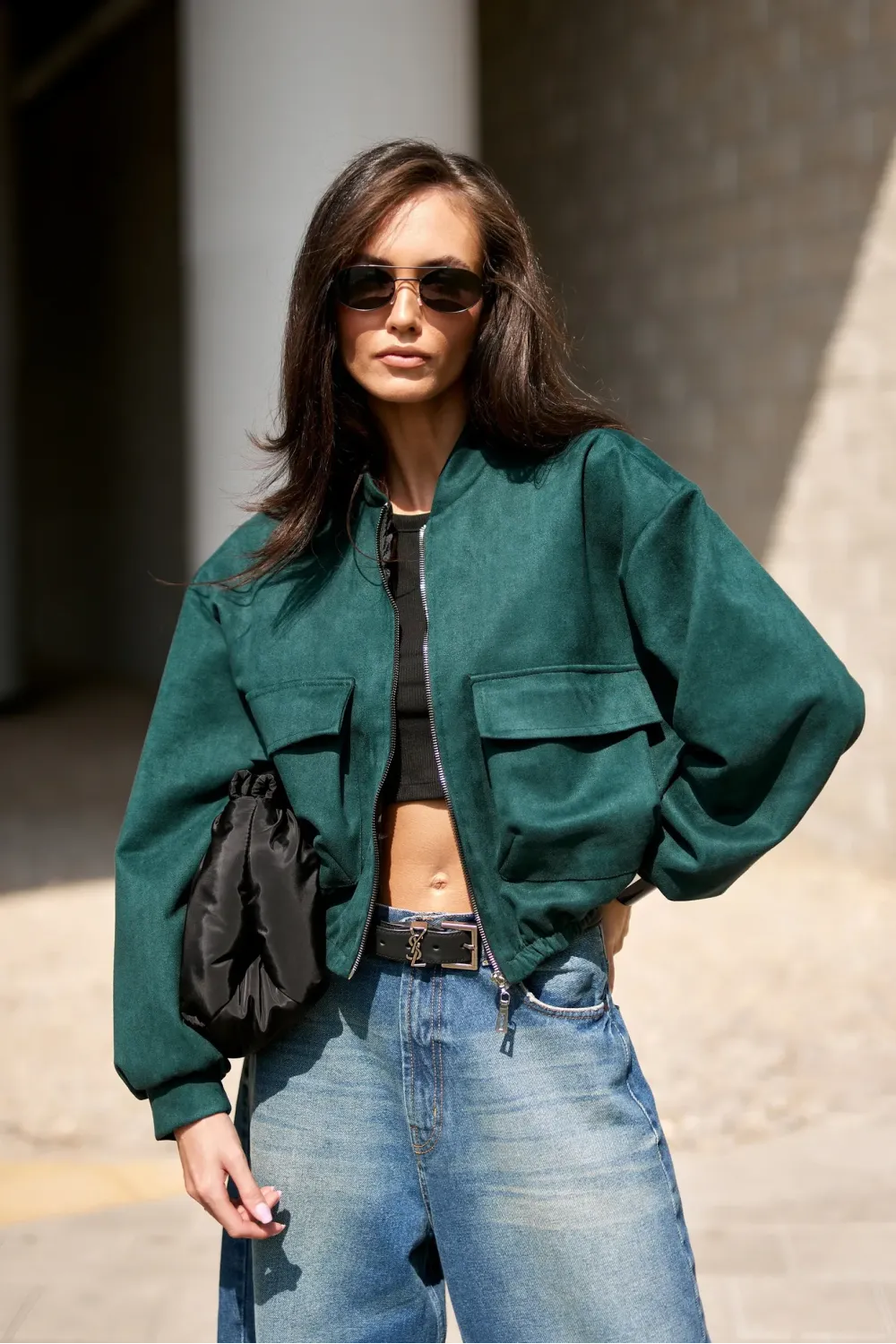 Vivara – Bomberjacke in Flaschengrün mit Reißverschluss | Roco Fashion