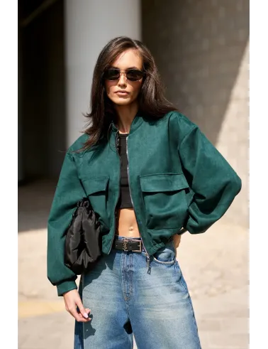 Vivara – Bomberjacke in Flaschengrün mit Reißverschluss | Roco Fashion