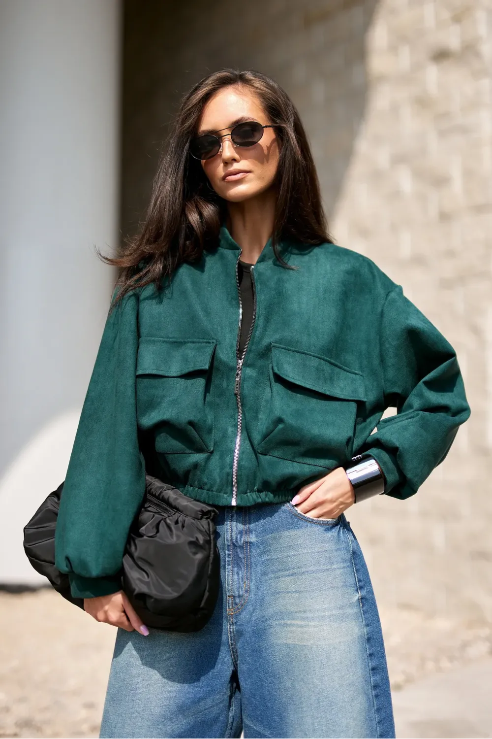 Vivara – Bomberjacke in Flaschengrün mit Reißverschluss | Roco Fashion