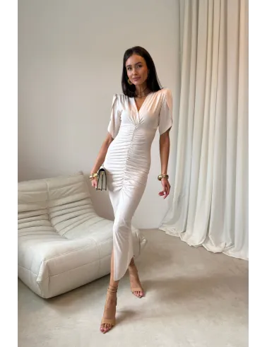 Melisandre - elegante Midikleid mit Raffungen in Vanille| Roco Fashion