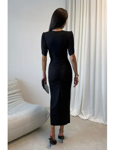 Melisandre - elegante Midikleid mit Raffungen in Schwarz| Roco Fashion