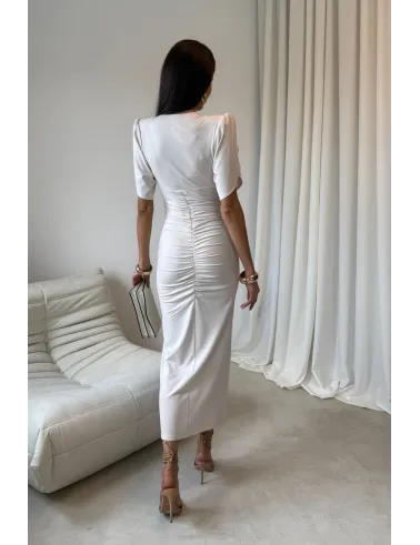 Melisandre - elegante Midikleid mit Raffungen in Vanille| Roco Fashion