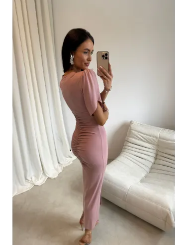 Melisandre - elegante Midikleid mit Raffungen in dunkel Rosa| Roco Fashion