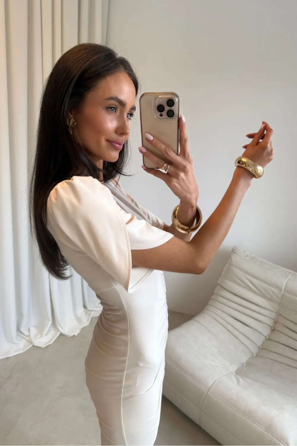 Melisandre - elegante Midikleid mit Raffungen in Vanille| Roco Fashion