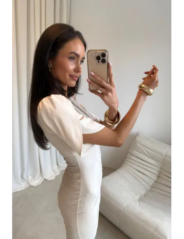 Melisandre - elegante Midikleid mit Raffungen in Vanille| Roco Fashion