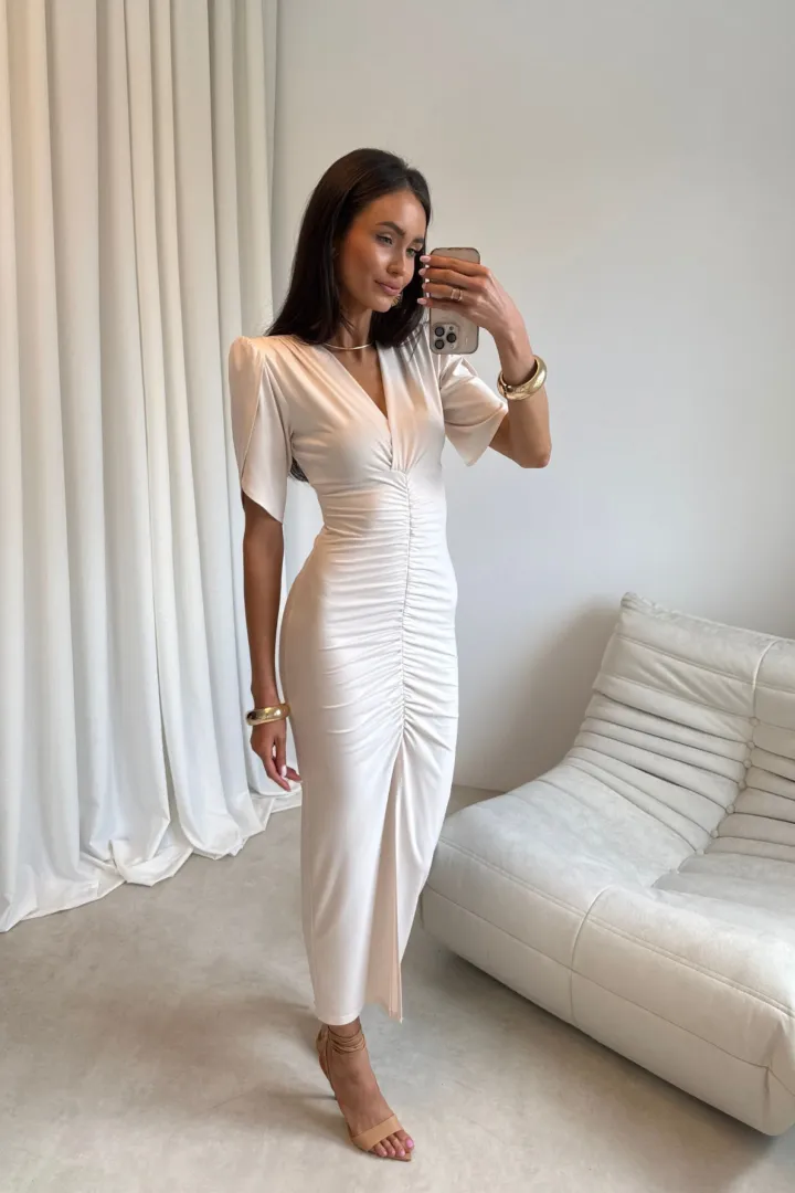 Melisandre - elegante Midikleid mit Raffungen in Vanille