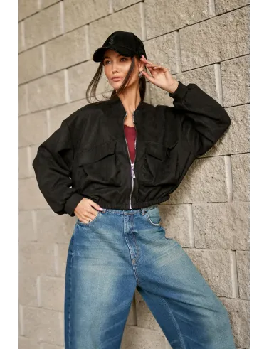 Vivara – schwarze Bomberjacke mit Reißverschluss | Roco Fashion