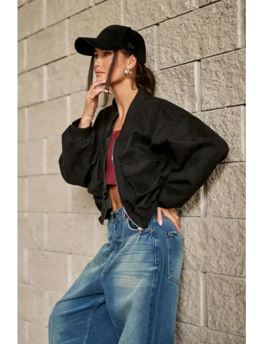 Vivara – schwarze Bomberjacke mit Reißverschluss | Roco Fashion
