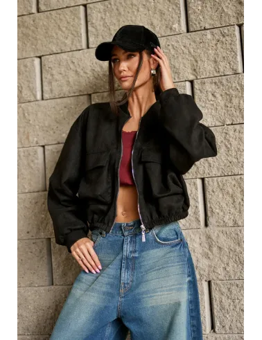 Vivara – schwarze Bomberjacke mit Reißverschluss | Roco Fashion