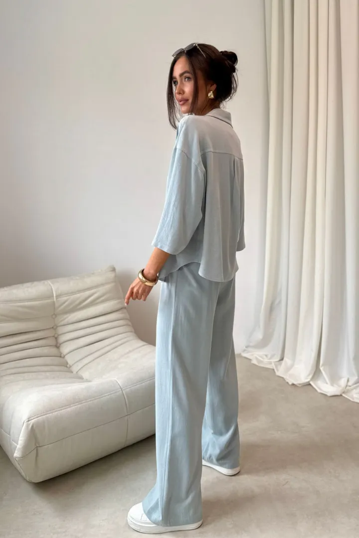 Malmo - Weite Hose mit Bindegürtel und elastischem Bund in Mint