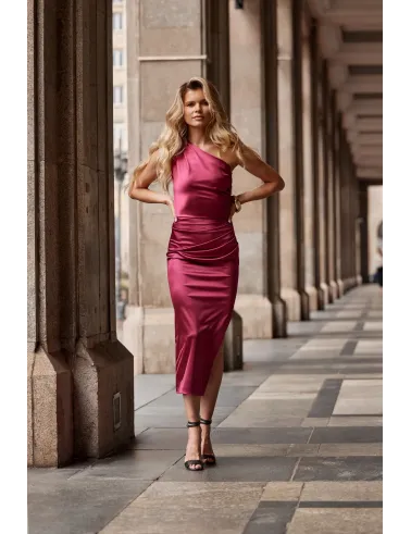 Elen – bordeauxfarbenes Satinkleid Midi | Roco Fashion