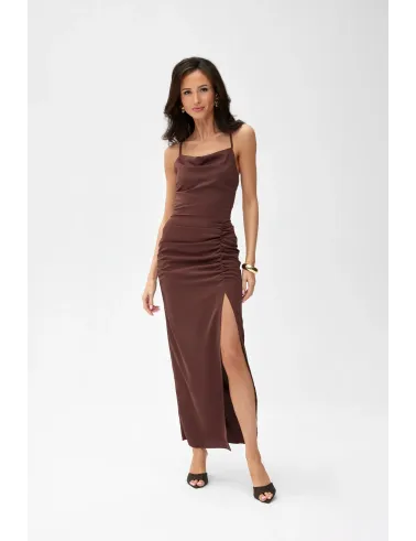 Aria – dunkelbraunes Midikleid mit Schnürung am Rücken | Roco Fashion