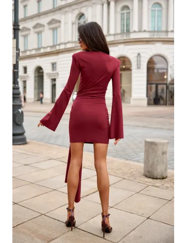 Nevira – bordeaux Minikleid mit Drapierung und Bindeschleife | Roco Fashion