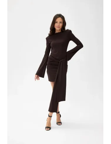 Nevira – dunkelbraunes Minikleid mit Drapierung und Bindeschleife | Roco Fashion