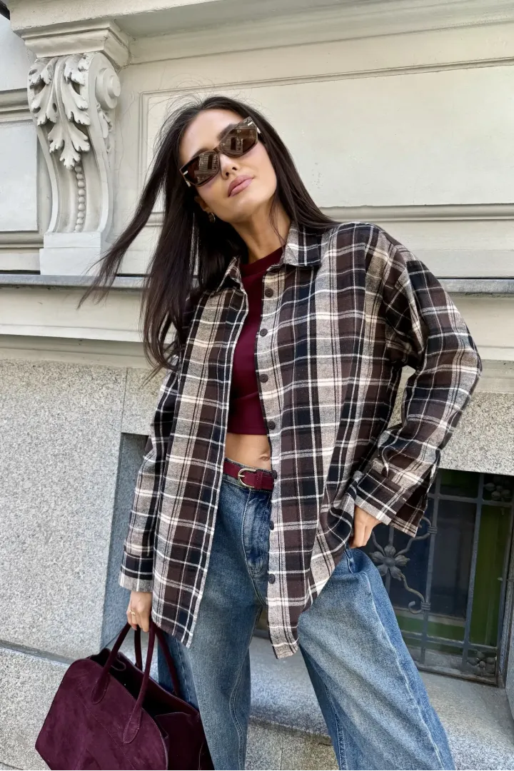 Katnis – czekoladowa koszula w kratę | Roco Fashion