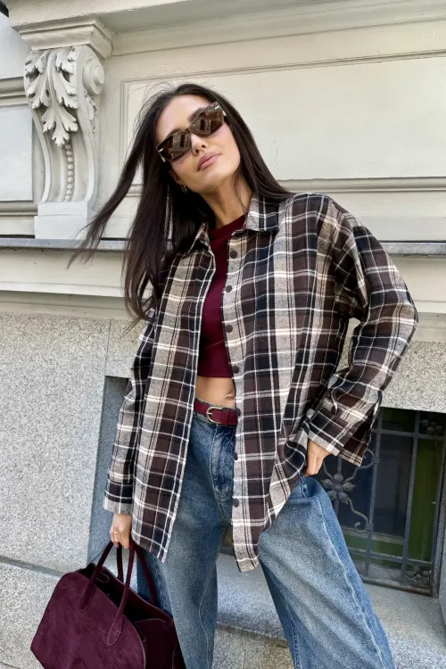 Katnis – schokoladenbraunes Hemd mit Karomuster | Roco Fashion