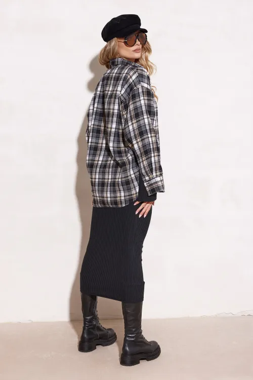 Katnis – grau-schwarzes Hemd mit Karomuster