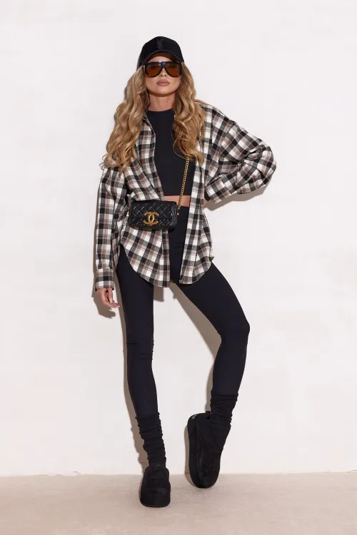 Katnis – beżowo-brązowa koszula w kratę | Roco Fashion