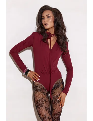 Diana – Burgunderrotes Body mit V-Ausschnitt & Hals-Schleife | Roco Fashion