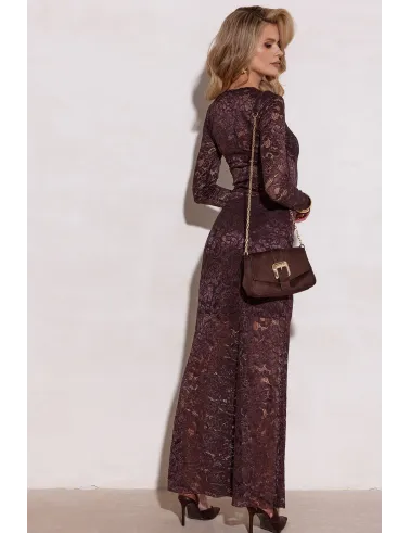 Isolde - długa koronkowa spódnica o dopasowanym kroju w kolorze ciemnego brązu | Roco Fashion