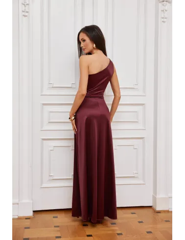 Inez - elegantes One-Shoulder Maxikleid mit Schlitz in Burgunderrot | Roco Fashion