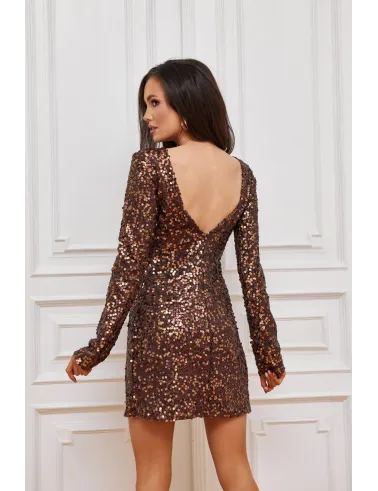 Gemma - elegantes braunes Minikleid mit Pailletten und tiefem Rückenausschnitt | Roco Fashion
