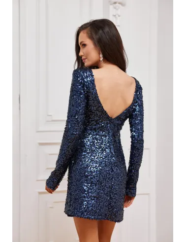 Gemma - krótka sukienka z granatowymi cekinami i odkrytymi plecami | Roco Fashion