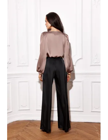 Elsa – elegante Wide-Leg Hose mit edlem Satin-Finish in Schwarz | Roco Fashion